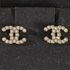 Authentic Chanel Cc Logo Rhinestone Gold Tone Stud Earrings W box