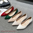Women Leather High Heels Low Heel Pumps Pointed Toe Patent Work Office Shoes