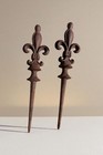 Pair Vintage Cast Iron Fleur De Lis Fence Finials Garden Stakes 20    