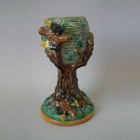 Majolica Birds With Nest In Tree Vase