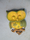 Vintage 1970 Sexton Owl Cast Aluminum Wall Art Hanging Decor Green Yellow Mcm