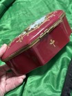 Antique French Porcelain Vanity Ware Trinket Box Hand Painted Gold Trim Signed