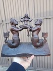 Vintage Wood Carved Mythological Sea Male Figurines Girl Plate Statue