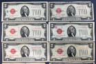 1928  2 Red Seal Two Dollar Bills Lot Of 10 Circulated Us Currency Notes  h12