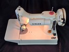 Vintage 1969 White Singer Featherweight 221k Sewing Machine W  Case Pedal