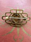 Vintage Art Deco Red Rose Faux Pearl Openwork Brass Tone Brooch Pin 