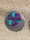Navajo G  Charley Sterling Silver Turquoise Sugilite Clip Earrings Mosaic Inlay