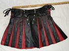 Mens Kilt Black And Red Leather Pleated Utility Flat Front Halloween Pocket Wrap