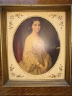 Antique Victorian Portrait Prints Pair Companion Man Woman Gold Gilt Oval Frames