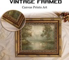 Vintage Gold Framed Swan Lake Wall Art  Romantic Landscape Oil Painting Canva   