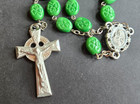 Heavy Pressed Green Glass Shamrock Bead Irish Rosary Celtic Crucifix Ireland