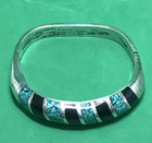 Mexico 925 Sterling Silver Bracelet Inlay Hinged Signed Tm-14 Taxco 50 8 Grams