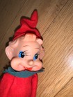 Vintage Knee Hugger Elf Mid Century Shelf Sitter Christmas Pixie Doll Red Felt