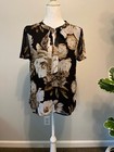 Calvin Klein Black Floral Blouse Sz Medium Chiffon Short Sleeve Top
