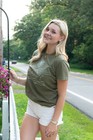 Lake Happy Short Sleeve Classic T-shirt Moss Green Stencil Logo Design