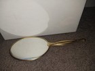Vintage Gold Tone Vanity Hand Held Mirror Floral Roses 13 