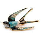 Cute Swallow Pin 1 9  Gold Blue Green Teal Enamel Flying Bird Brooch Rhinestone