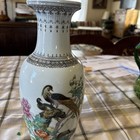 Vintage Chinese Republic Porcelain Vase Famille Rose Birds 12    Large