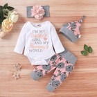 4pcs set Newborn Infant Baby Girl Clothes Outfits Romper Tops Pants Headband Hat