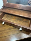 Vintage Solid Wood Dresser Top Vanity Shaving Mirror W Drawer  Swivel Mirror 19   