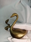 Vintage Pair Of Solid Brass Swans Figurines One Is 4  Tall One Almost 3  Tall   