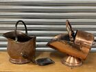 Two Gorgeous Antique 19thc Copper Coal Scuttles With A Coal Scuttle Shovel