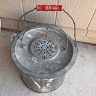 Wonderful  Vintage Galvanized Metal Minnow Bait Bucket Round Pail Red Handle