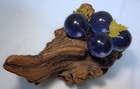 Vintage 1960s Blue Lucite Grape Cluster On Driftwood - Mid Century Modern Decor