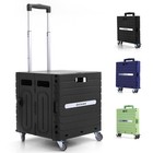 Portable Folding Utility Cart - Collapsible Rolling Trolley With Lid For Grocery