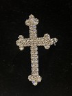 Vtg Cross Rhinestone Lapel Pin Brooch Silver Tone Clear White Colorless 1 25   x2   