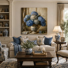 Textured Hydrangea Oil Painting Canvas Wall Art Blue Floral Decor French Country