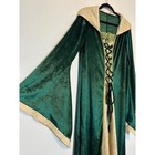 Green Velvet Renaissance Medieval Gown Hooded Bell Sleeve Lace Up Dress 2xl