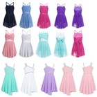 Girls Glittery Mesh Overlay Lyrical Dance Dress Ballet Ballroom Dancing Costumes