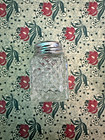 Vintage Crystal Glass Mini Square Salt Pepper Shakers Silver Plate Tops  
