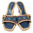 Louis Vuitton Vintage Monogram Denim Heels Sandals  36 Blue Beige Ribon