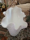 Vtg Lg Fenton Ruffled Handkerchief White Milk Glass Hobnail 9 In Tx6 5 In