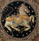 Burmese Kalaga Horse Tapestry Vintage Velvet Embroidery 31 x18  Unframed