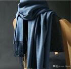 Oversized Blanket 100  Cashmere Scarf Shawl Wrap Solid Scotland Wool Blue