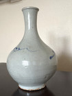 Antique Korean Pottery Blue   White Joseon Yi Dynasty Small Vase  6 75  Tall
