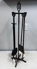 Vintage Unique Cast Iron Fireplace Tool Set-4 Tools With Stand