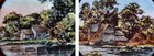 Rare Pair Antique Painted English Scenic Stained Glass Windows