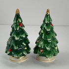 Vintage Lefton Noel Christmas Tree Salt And Pepper Shakers 054 96 W out Stoppers