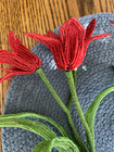 Vintage French Red Glass Beaded Tulips
