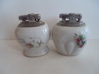 Vintage Pair Of Porcelain With Roses Table Lighters From Japan 