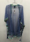 Steve Madden Womens Blue Mesh Kimono Cover-up Floral Trim Open Front Osfm Nwt