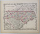Original 1855 Colton s Hand Colored Map Of North Carolina