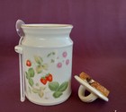 Strawberry Jam Preserves Jelly Vintage Porcelain Jar With Lid And Spoon 5 Inches