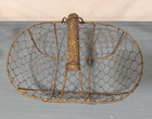 Rustic Wire Egg Gathering Basket Farmhouse Kitchen Decor Wood Handle Oval 12 x9 