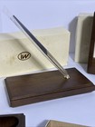 International Walnut Executive Desk Set Wood Office Accessories 5pc W  Boxes Vtg