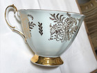 Vtg Paragon By Appointment Teacup Only Red Cabbage Rose Light Turquoise Goldlace
